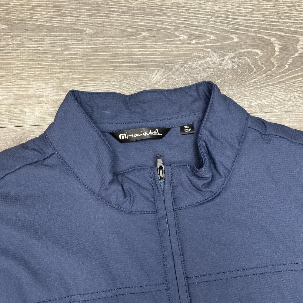 Travis Mathew Vest Mens 2XL Blue Quilted Full Zip Golf Puffer Softshell Outdoor